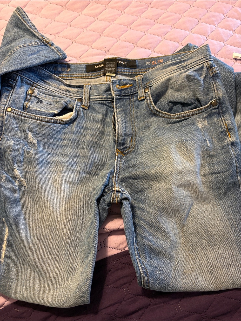 Mens !! Marc Anthony Faded Light Blue Slim Distressed Jeans